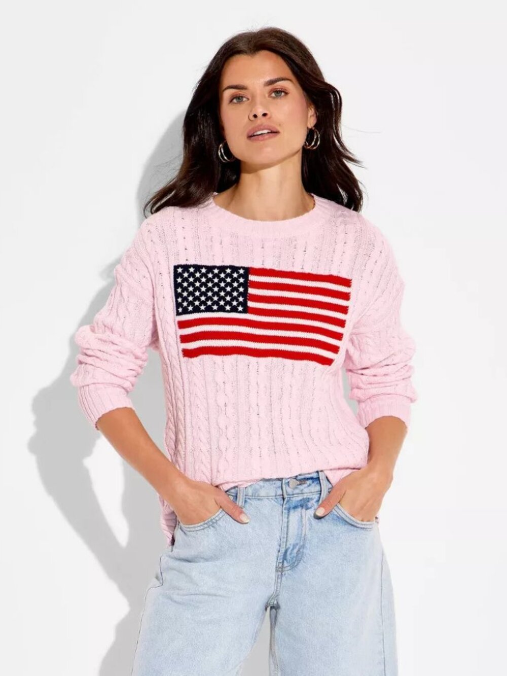 Wild Fable Women Crewneck American Flag Pullover Sweater Light Pink Size M - Picture 2 of 4